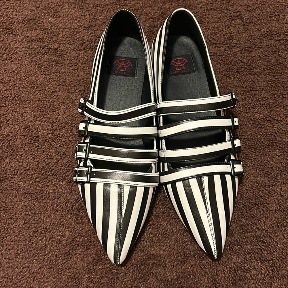 Strange Cult striped pointed toe flats with buckles